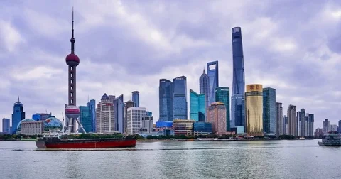 Daytime View Shanghai skyline, Scan Panorama (4K,Time-lapse) Stock Footage 83720836