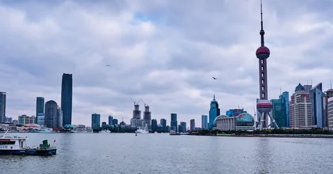 Daytime View Shanghai skyline, Scan Panorama (4K,Time-lapse) Stock Footage 83721247