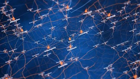 Dayton map big data visualization. Futuristic map infographic of city in USA Illustrazione stock