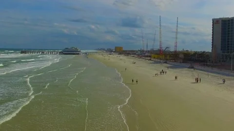 Daytona beach florida ocean waves vacation people hilton hotel Stock Footage 145662342