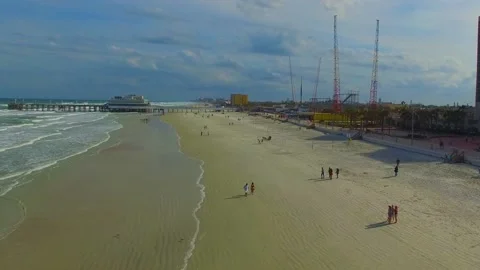 Daytona beach florida ocean waves vacation people hilton hotel Stock Footage 145662392