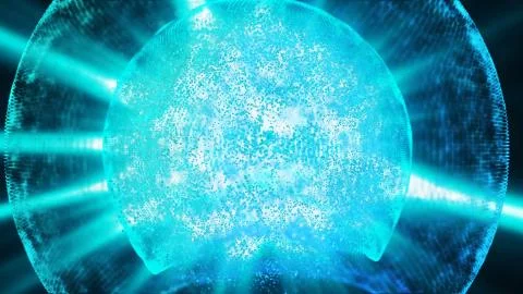 Dazzling 3d rendering of a soaring sparkling blue Earth covered with two tran Stock Illustration