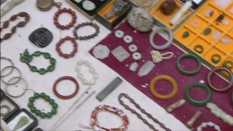 A dazzling array of antiques on the stalls Stock Footage 253770943