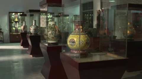 A dazzling array of Chinese porcelain at the muse Stock Footage 338341581
