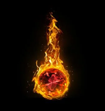 Dazzling diamond red, on fire on black background Stock Illustration
