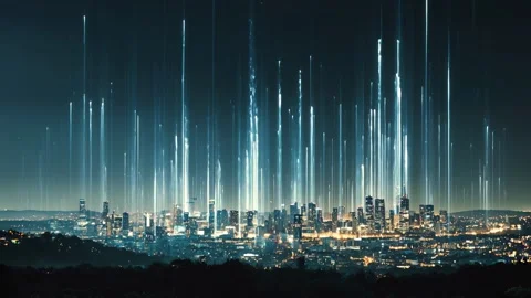 Dazzling digital lights flows through city Stock Footage 316968571