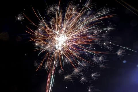 Dazzling firework exploding in the night sky 库存照片