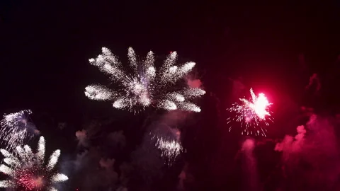 Dazzling Fireworks are Radiating the Night Skyline Video stock 323155754
