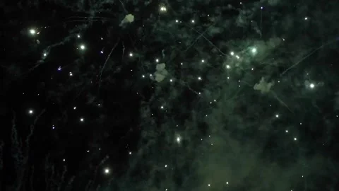 Dazzling Fireworks Exploding in Night Sky, Vibrant Colors and Smoke Effects Stock Footage 290846297