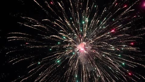 Dazzling Nighttime Fireworks Display Exploding in the Sky Stock Footage 325782633