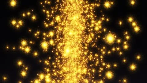 A dazzling stream of golden light particles illuminates a dark void Stock Illustration
