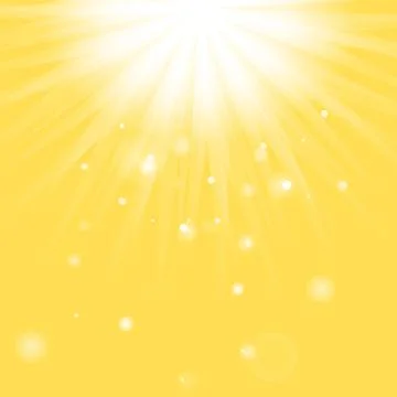 Dazzling sunshine sun rays with bokeh on yellow background. Beautiful sunny b Stock Illustration