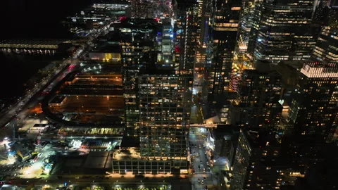 Dazzling urban nightscape featuring the glowing towers of the West Side, New Stock Footage 332622322