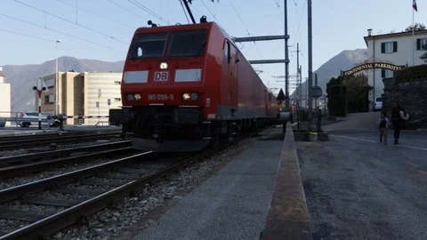 DB freight train in transit at Lugano 01 Stock Footage 105627183