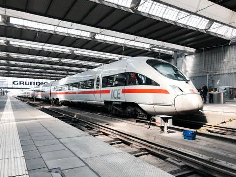 DB ICE train Main Rail Station Munich, Germany Stock Photos
