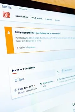 Db website showing train cancellations due to heatwave Stock Photos