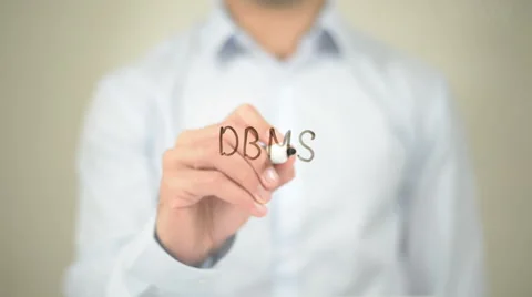 DBMS, Man writing on transparent screen Video stock 62828032