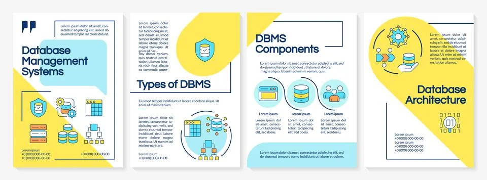 DBMS systems blue and yellow brochure layout Illustrazione stock