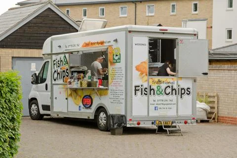 DB's Fish and Chip van providing food in Sherfield Park, Basingstoke Stock Photos