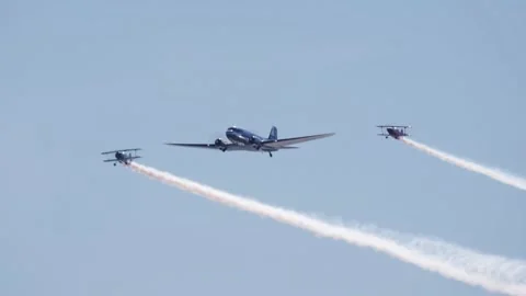 DC-3 and Arctic Eagles in Kaivopuisto Air Show in Helsinki, Finland. Stock Footage 168201095