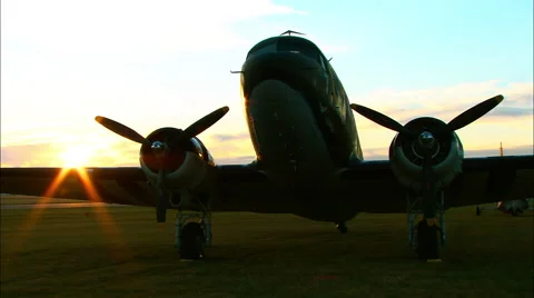DC-3 C-47 Parked Morning Light Gamma Filter Stock Footage 62784662