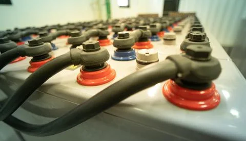 DC battery at an electrical station backup DC system Stock Photos