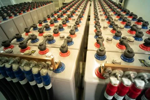 DC battery at an electrical station backup DC system Stock Photos