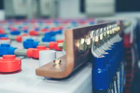 DC battery at an electrical station backup DC system Stock Photos