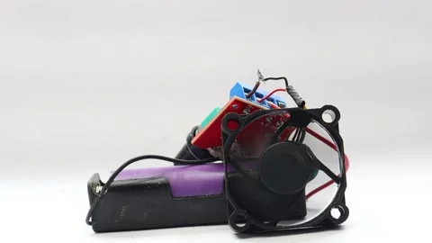 DC brushless cooling fan connected to battery and speed controller board Stock Footage 341538586