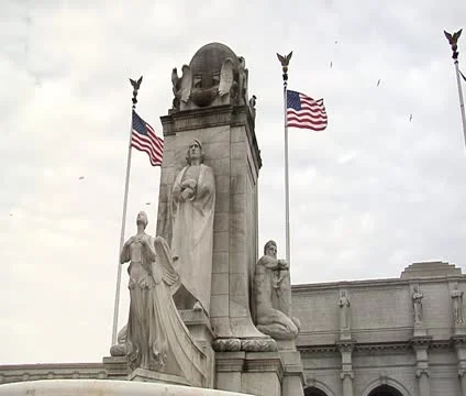 DC - Christopher Columbus statue at Union Station Stock Footage 12033589