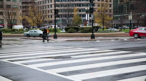 DC Crosswalk in the Rain Stock Footage 58838354