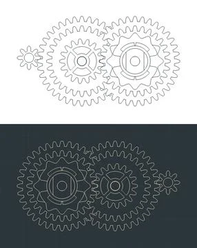 DC electric motor gear reduction blueprints Stock Illustration