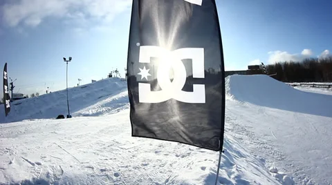 DC flag in snow park Stock Footage 35456521