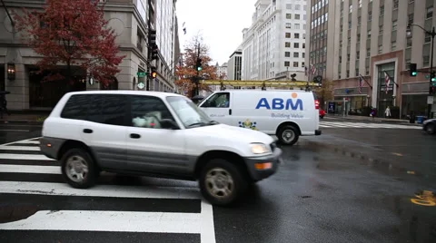 DC Intersection in the Rain  Stock Footage 58838843
