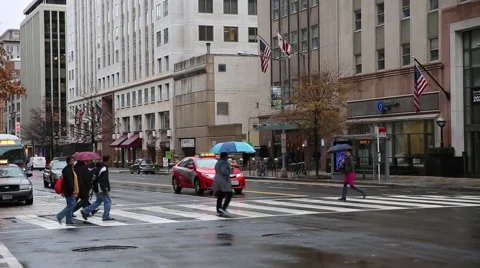 DC Intersection in the Rain  Stock Footage 58857723