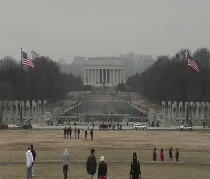 DC - National Mall, looking towards Lincoln Memorial - winter Stock Footage 12033357