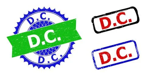 D.C. Rosette and Rectangle Bicolor Seals with Distress Styles Illustrazione stock