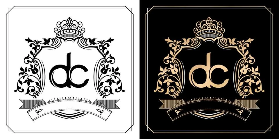 DC royal emblem with crown, initial letter and graphic name Stock Illustration