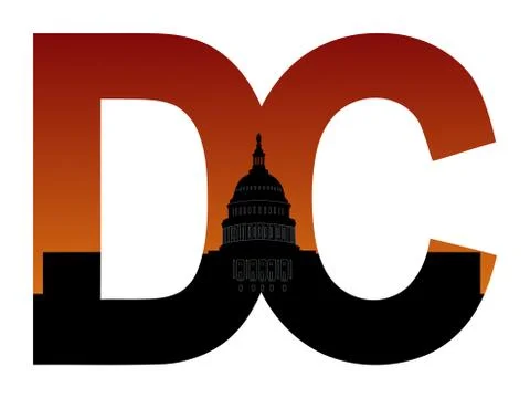 Dc text with us capitol building Ilustración de archivo