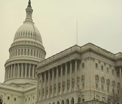 DC - US Capitol Building on a cloudy winter day - low angle Stock Footage 12033279