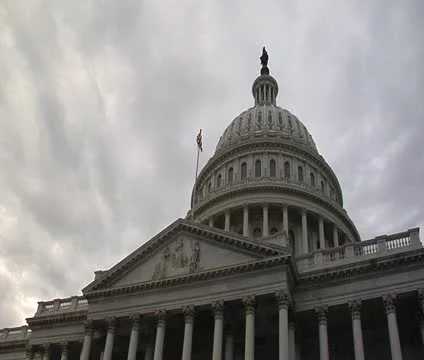 DC - US Capitol Building east entrance cloudy low angle Stock Footage 12033574