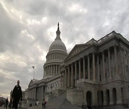 DC - US Capitol Building east entrance cloudy low angle wide Stock Footage 12033583