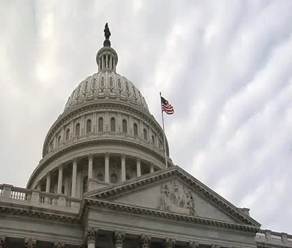 DC - US Capitol Building Rotunda cloudy low angle  Stock Footage 12033543