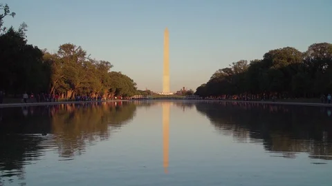 DC Washington Monument during sunset with reflection, 4K Vídeos de archivo 71357338