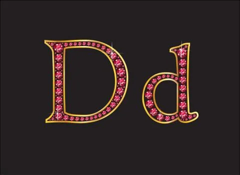 Dd Ruby Jeweled Font with Gold Channels Stock Illustration