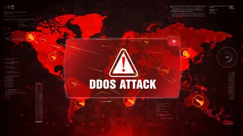 DDOS Attack Alert Warning Attack on Screen World Map Loop Motion. Stock Footage 98860902