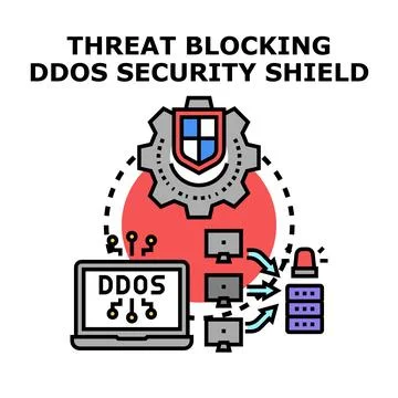 Ddos attack blocking and network security shield Stock Illustration