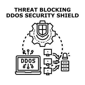 Ddos attack blocking and network security shield 库存插图