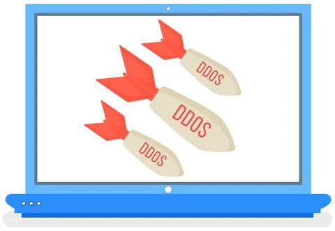 Ddos attack , bombs on laptop screen, distributed denial of service, hacking Illustrazione stock