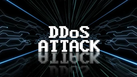 DDOS ATTACK Glitch Text in a Tech Room Vídeos de archivo 297713023